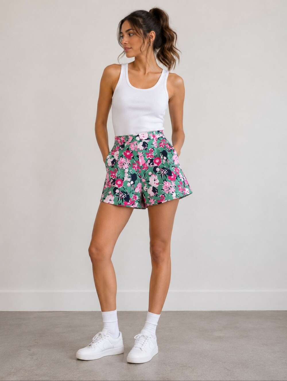 J. Crew Cotton Green Floral High-Rise Bermuda Shorts Size 8